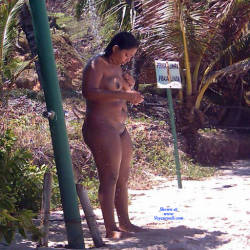 Pic #2 Shower On Beach - Nude Girls, Brunette, Outdoors, Beach Voyeur