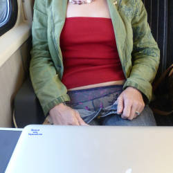 Pic #5 Flashing On Trains - Big Tits, Public Exhibitionist, Flashing, Public Place, Wife/wives, Amateur