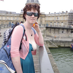 Pic #8 Flashing In Paris - Big Tits, Public Exhibitionist, Flashing, Outdoors, Public Place, Amateur