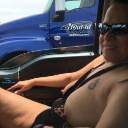 Pic #3 Road Trip - Big Tits, Brunette, Public Exhibitionist, Flashing, Outdoors, Amateur, Tattoos