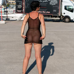 Pic #2 Transparent Dress In Public With Nothing Underneath - Nude Girls, Big Tits, Public Exhibitionist, Flashing, Outdoors, Public Place, See Through, Shaved, Amateur