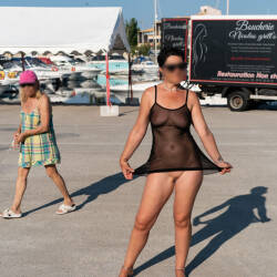 Pic #4 Transparent Dress In Public With Nothing Underneath - Nude Girls, Big Tits, Public Exhibitionist, Flashing, Outdoors, Public Place, See Through, Shaved, Amateur