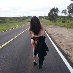 Pic #1 Laura At Road - Nude Girls, Brunette, Public Exhibitionist, Outdoors, Amateur