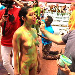 Body Painting Times Square Part 1 - Nude Girls, Brunette, Outdoors, Public Place, Bush Or Hairy, Body Piercings