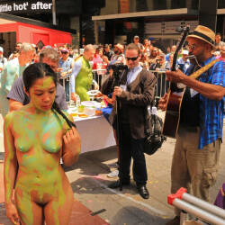 Pic #10 Body Painting Times Square Part 1 - Nude Girls, Brunette, Outdoors, Public Place, Bush Or Hairy, Body Piercings