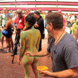 Pic #9 Body Painting Times Square Part 1 - Nude Girls, Brunette, Outdoors, Public Place, Bush Or Hairy, Body Piercings