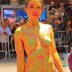 Pic #3 Body Painting Times Square Part 2 - Nude Girls, Brunette, Public Exhibitionist, Outdoors, Public Place