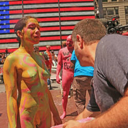 Pic #2 Body Painting Times Square Part 2 - Nude Girls, Brunette, Public Exhibitionist, Outdoors, Public Place