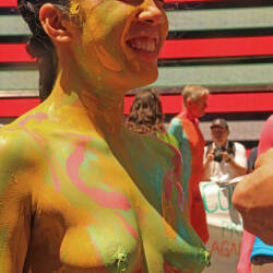 Pic #1 Body Painting Times Square Part 2 - Nude Girls, Brunette, Public Exhibitionist, Outdoors, Public Place