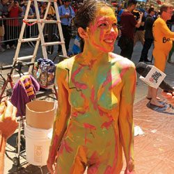 Body Painting Times Square Part 2 - Nude Girls, Brunette, Public Exhibitionist, Outdoors, Public Place