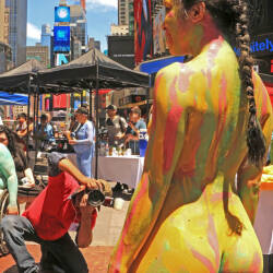 Pic #6 Body Painting Times Square Part 2 - Nude Girls, Brunette, Public Exhibitionist, Outdoors, Public Place