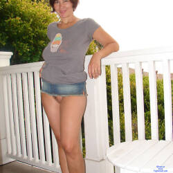 Pic #9 Milf In Denim Skirt - Topless Girls, Big Tits, Brunette, Outdoors, Amateur