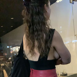 Side Boob Sidewalk - Brunette, Public Place