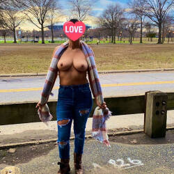 Pic #6 Topless In The Park - Big Tits, Public Exhibitionist, Flashing, Mature, Outdoors, See Through, Amateur