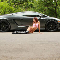 Pic #2 Sexy Sierra Posing With A Lambo - Public Exhibitionist, Flashing, High Heels Amateurs, Outdoors, Redhead, Amateur, Medium Tits