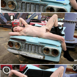 Pic #4 Little Blue Cars - Nude Girls, Brunette, Outdoors, Bush Or Hairy, Amateur, Medium Tits