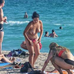 Pic #4 Beach Beauty - Topless Girls, Beach, Big Tits, Brunette, Outdoors, Beach Voyeur