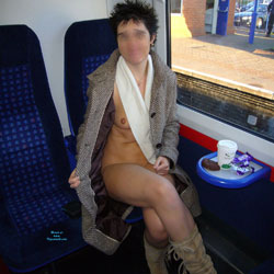 Eve Naked On The Train To London - Brunette, Public Exhibitionist, Flashing, Public Place, Shaved, Amateur, Medium Tits, Body Piercings