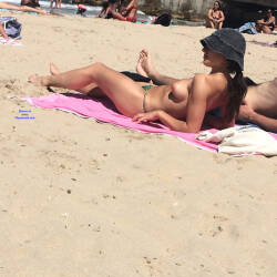 Pic #6 Topless Girls In South Of France - Topless Girls, Beach, Brunette, Outdoors, Bikini Voyeur