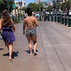 Miss New Booty Walks In Booty Shorts - Brunette, Outdoors, Dressed