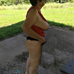 Pic #2 Watching The Park Dude Mowing The Grass! - Big Tits, Brunette, Mature, Outdoors, Amateur