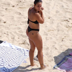 Pic #2 Tattooed Brunette Beauty On The Beach - Beach, Brunette, Outdoors, Bikini Voyeur, Amateur, Tattoos