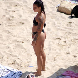 Pic #3 Tattooed Brunette Beauty On The Beach - Beach, Brunette, Outdoors, Bikini Voyeur, Amateur, Tattoos