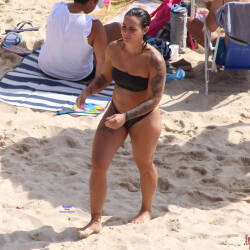 Pic #5 Tattooed Brunette Beauty On The Beach - Beach, Brunette, Outdoors, Bikini Voyeur, Amateur, Tattoos