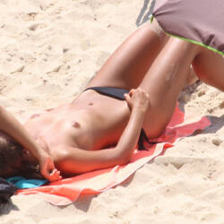 Pic #2 Topless Sunbathing - Topless Girls, Beach, Brunette, Outdoors, Small Tits, Beach Voyeur