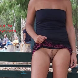 Pic #9 Park Bench Real Fun - Public Exhibitionist, Flashing, Outdoors, Bush Or Hairy, Amateur, Medium Tits