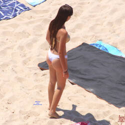 Pic #3 Beauty With A Golden Bra On The Beach - Beach, Brunette, Outdoors, Bikini Voyeur