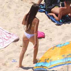 Pic #4 Beauty With A Golden Bra On The Beach - Beach, Brunette, Outdoors, Bikini Voyeur