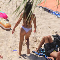 Pic #6 Beauty With A Golden Bra On The Beach - Beach, Brunette, Outdoors, Bikini Voyeur