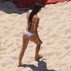 Pic #8 Beauty With A Golden Bra On The Beach - Beach, Brunette, Outdoors, Bikini Voyeur