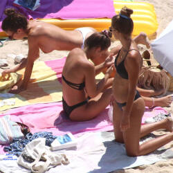 Pic #1 Three wonders On A French Beach - Topless Girls, Beach, Brunette, Outdoors, Bikini Voyeur