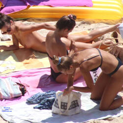 Pic #2 Three wonders On A French Beach - Topless Girls, Beach, Brunette, Outdoors, Bikini Voyeur