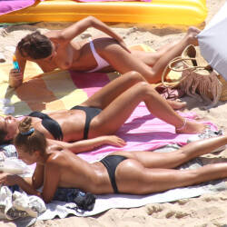 Pic #4 Three wonders On A French Beach - Topless Girls, Beach, Brunette, Outdoors, Bikini Voyeur