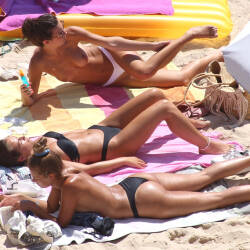 Pic #5 Three wonders On A French Beach - Topless Girls, Beach, Brunette, Outdoors, Bikini Voyeur