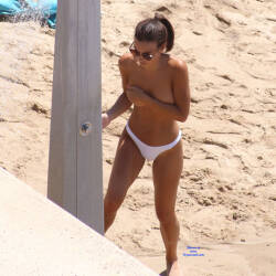 Pic #7 Three wonders On A French Beach - Topless Girls, Beach, Brunette, Outdoors, Bikini Voyeur