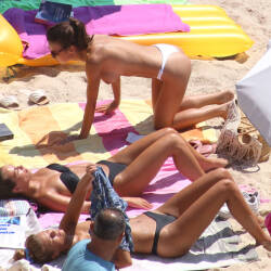 Pic #9 Three wonders On A French Beach - Topless Girls, Beach, Brunette, Outdoors, Bikini Voyeur