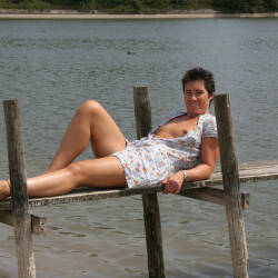 Pic #2 Blue Dress And Barefoot Walk - Brunette, Outdoors, Shaved, Amateur, Body Piercings