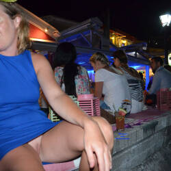 Pic #5 Flashing Pussy At The Bar - Pantieless Girls, Public Exhibitionist, Flashing, Outdoors, Public Place, Shaved, Amateur