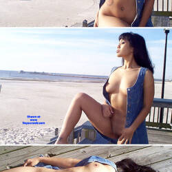 Pic #5 Blue Jean Dress - Brunette, Outdoors, Shaved, Amateur, Medium Tits, No Panties On, Pantieless Girls