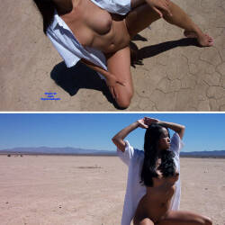 Pic #2 White Shirt On The Lakebed - Big Tits, Brunette, Outdoors, Shaved, Amateur