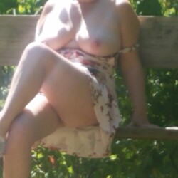 Pic #5 First time having sex in the great outdoors - Big Tits, Outdoors, Hanging Tits, Legs Spread Wide Open, Natural Tits, Pussy, Shaved