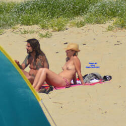 Pic #1 Somewhere on a beach (west of France) - Beach, Beach Pussy, Beach Voyeur, Blonde, Hard Nipples, Natural Tits, Perky Boobs, Small Tits, Outdoors, Public Exhibitionist, Public Place