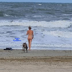 Nacked woman with dog. - Nude Amateurs, Nude Wives, Beach, Blonde, Public Exhibitionist, Outdoors, Voyeur