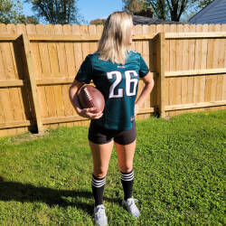 Pic #1 Wife poses in American football jersey - Amateur, Beautiful Ass, Bent Over, Best Looking Pussy, Blonde, Costume, Firm Ass, Homemade Amateur, Medium Tits, Natural Tits, Nude Girls, Outdoors, Pussy, Shaved