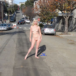 Nude in the Street (Part Two) - Amateur, Ass, Blonde, Hard Nipples, Homemade Amateur, Medium Tits, Natural Tits, Nude Amateurs, Nude Wives, Outdoors, Public Exhibitionist, Public Place, Pussy, Shaved