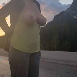 Pic #1 Road flash - Amateur, Big Tits, Flashing, Flashing Tits, Flashing Truckers, Hard Nipples, Natural Tits, Outdoors, Public Exhibitionist, Public Place, Topless Amateurs